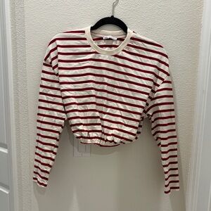Zara Cream and Red Striped cropped Top